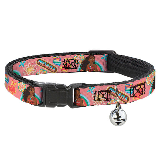 Breakaway Cat Collar with Bell - Moana Pose and Icons Collage Pink