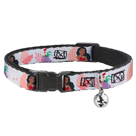 Breakaway Cat Collar with Bell - Moana and Hei Hei Poses with Flowers Beige/Orange