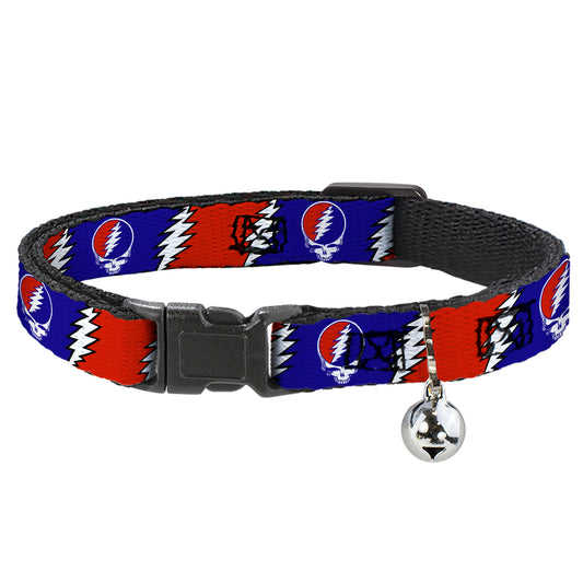Cat Collar Breakaway - Steal Your Face w Lightning Bolt Repeat Red White Blue