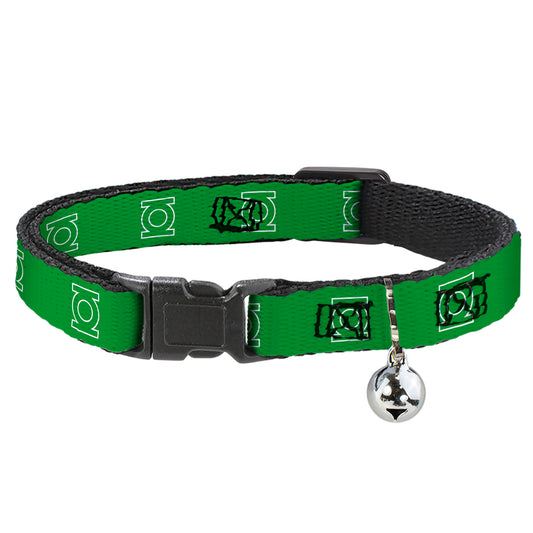 Cat Collar Breakaway - Green Lantern Logo Green White