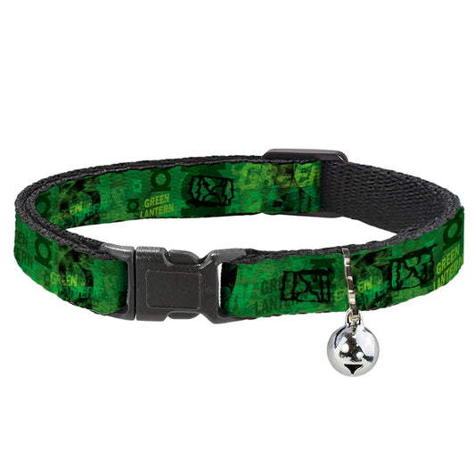 Cat Collar Breakaway - GREEN LANTERN Logo Collage Weathered Greens
