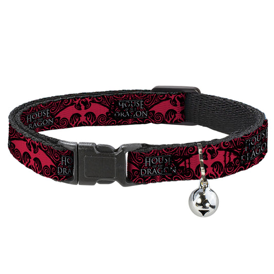 Cat Collar Breakaway with Bell - HOUSE OF THE DRAGON Dragon Icon Black Red White - NARROW Fits 8.5-12"