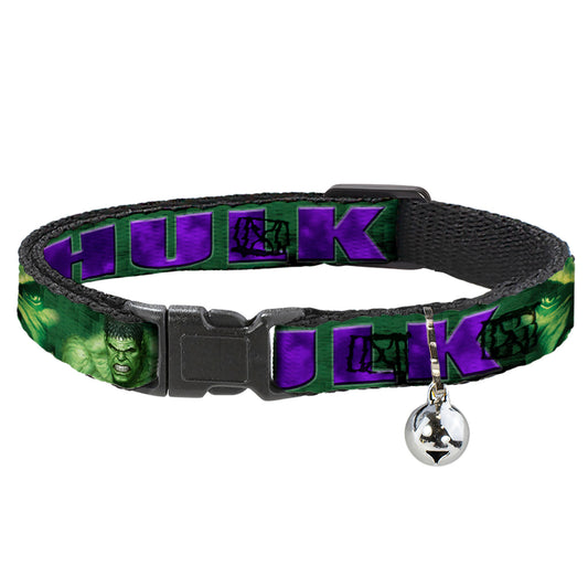 Cat Collar Breakaway - HULK Face CLOSE-UP Action Pose Greens Purples
