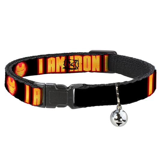 Cat Collar Breakaway - Iron Man Face I AM IRON MAN Black Yellow Glow
