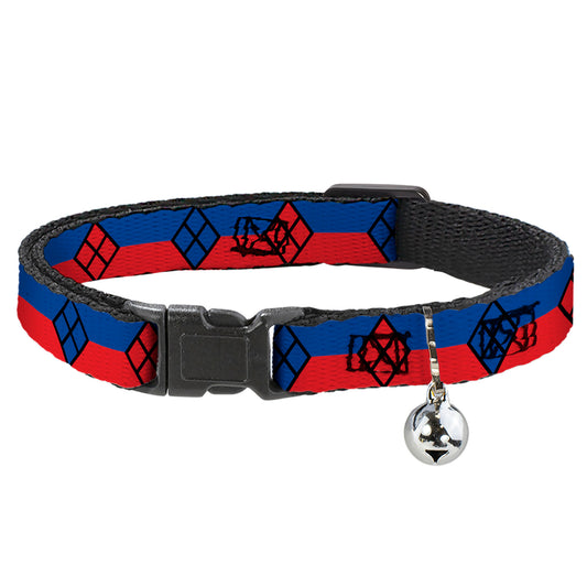 Cat Collar Breakaway - Harley Quinn Diamond Stripe Red Blue