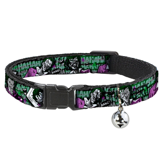 Cat Collar Breakaway - The Joker 4-Poses Joker Card HAHA Smile BANG! Grays Greens Purples