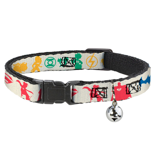 Cat Collar Breakaway with Bell - DC League of Super-Pets Superhero with Pets and Logos Silhouette White Multi Color