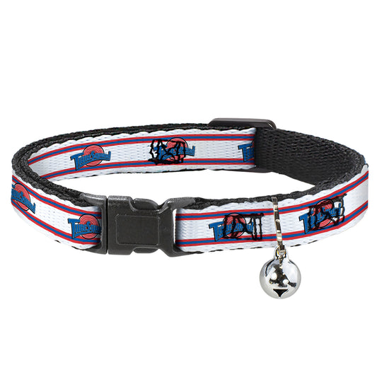Cat Collar Breakaway with Bell - Space Jam TUNE SQUAD Logo Stripe White Red Blue - NARROW Fits 8.5-12"
