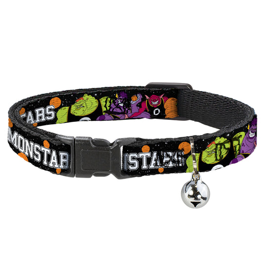 Cat Collar Breakaway with Bell - Space Jam MONSTARS 5-Player Group Pose Basketballs Galaxy Black White - NARROW Fits 8.5-12"