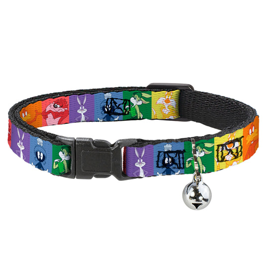 Cat Collar Breakaway with Bell - Looney Tunes 6-Character Pose Pride Blocks Multi Color - NARROW Fits 8.5-12"