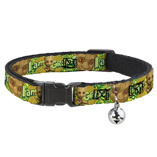 GUARDIANS OF THE GALAXY - EVERGREEN Cat Collar Breakaway - Baby Groot Pose Face I AM GROOT Browns Greens Yellows