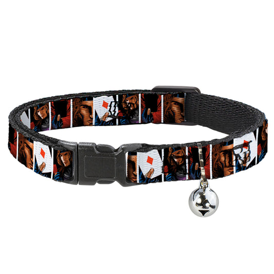 Cat Collar Breakaway with Bell - X-Men Gambit Cards 4-Pose Blocks - NARROW Fits 8.5-12"