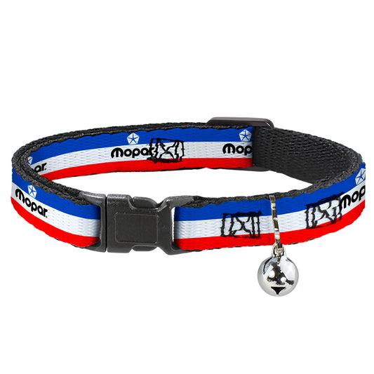 Cat Collar Breakaway with Bell - Chrysler MOPAR Logo Repeat Stripe Blue White Red - NARROW Fits 8.5-12"