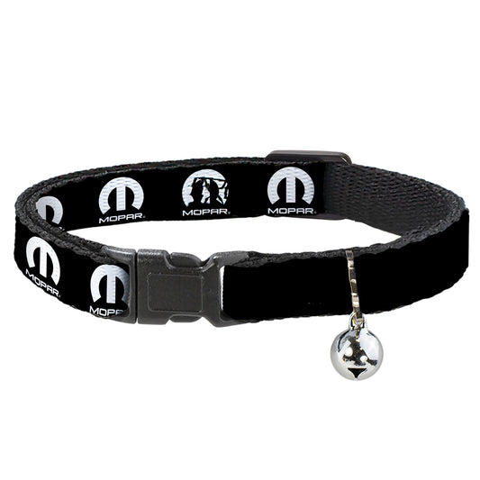 Cat Collar Breakaway with Bell - MOPAR Logo Repeat Black White - NARROW Fits 8.5-12"