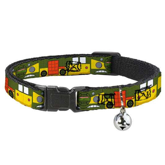 Cat Collar Breakaway with Bell - Classic TMNT Ninja Turtles Party Van All Sides Green Yellow Orange