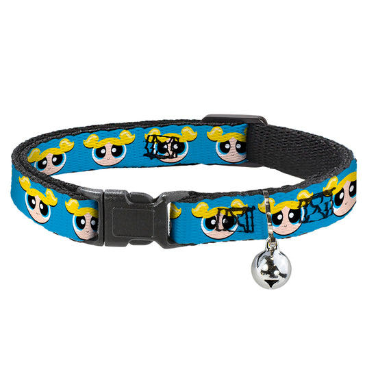 Breakaway Cat Collar with Bell - The Powerpuff Girls Bubbles Face Close-Up Blue