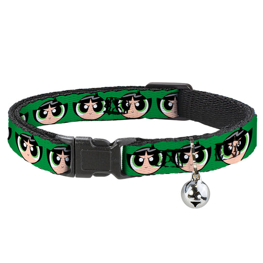 Breakaway Cat Collar with Bell - The Powerpuff Girls Buttercup Face Close-Up Green