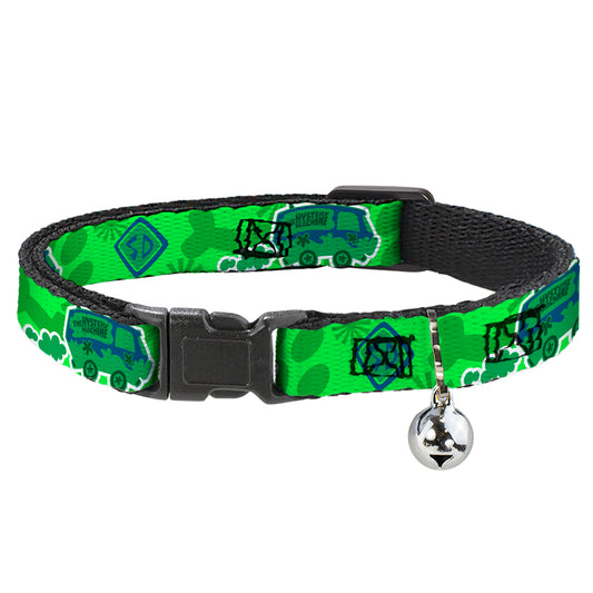 Cat Collar Breakaway - Scooby Doo Mystery Machine Dog Tag Collage Greens Blues
