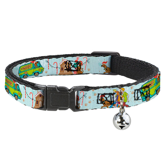 Cat Collar Breakaway with Bell - Scooby Doo Holiday Scenes and Icons Baby Blue - NARROW Fits 8.5-12"