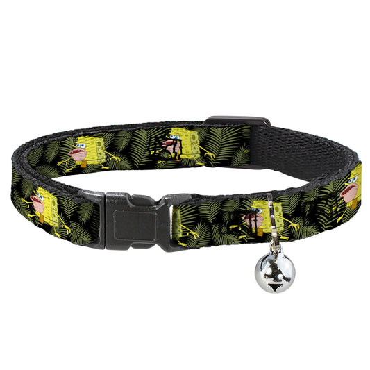 Cat Collar Breakaway - Primitive Sponge Pose Leaves Black Green