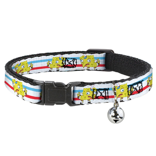 Cat Collar Breakaway - Mocking SpongeBob Pose Stripe White Blue Red