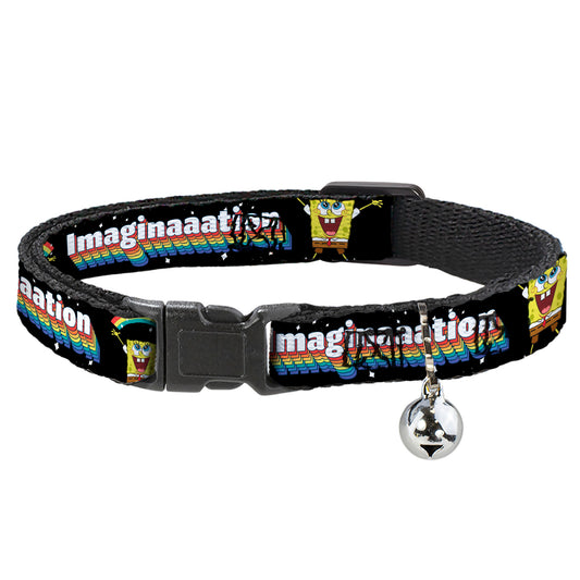 Cat Collar Breakaway - SpongeBob Arms Up Rainbow Pose IMAGINAAATION Black Multi Color