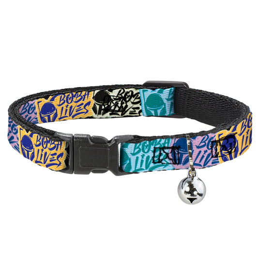 Cat Collar Breakaway with Bell - Boba Fett BOBA LIVES Graffiti Stacked Multi Color - NARROW Fits 8.5-12"