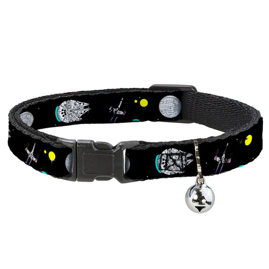 Cat Collar Breakaway with Bell - Star Wars Death Star Millennium Falcon and X-Wing Fighter in Space Black
