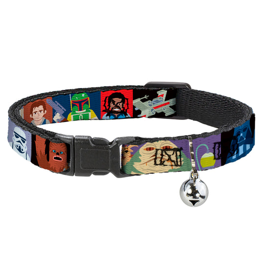Cat Collar Breakaway with Bell - Star Wars Classic 16-Character Pose Blocks Multi Color - NARROW Fits 8.5-12"