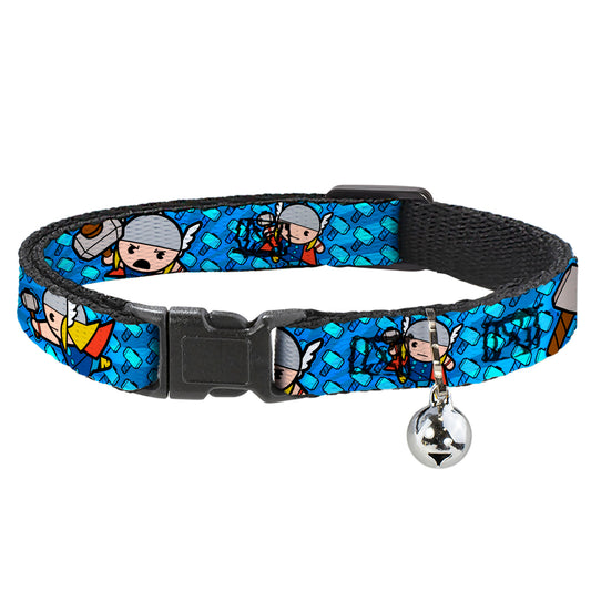 MARVEL UNIVERSE Cat Collar Breakaway - Kawaii Thor Poses Hammer Monogram Blues