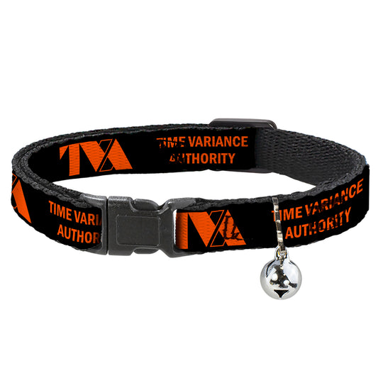 Cat Collar Breakaway with Bell - Loki Series TVA TIME VARIANCE AUTHORITY Text Black Orange - NARROW Fits 8.5-12"