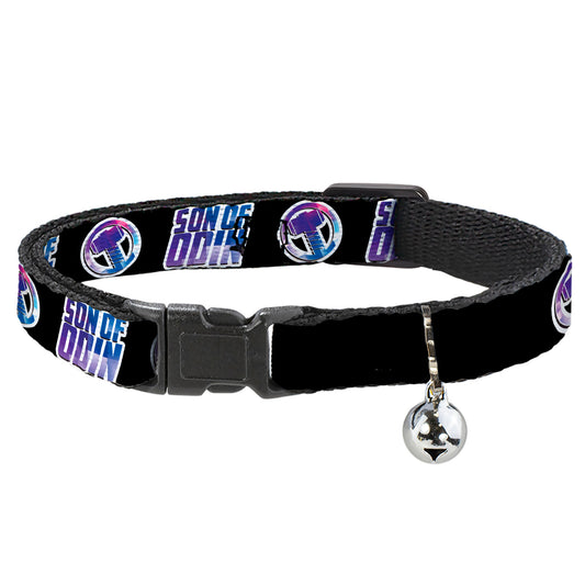 Cat Collar Breakaway with Bell - Thor SON OF ODIN Hamner Icon Black White Blues - NARROW Fits 8.5-12"