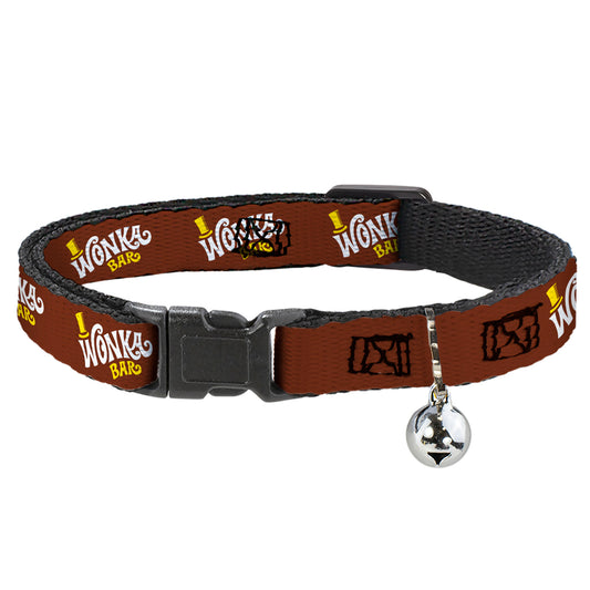 Breakaway Cat Collar with Bell - Willy Wonka and the Chocolate Factory WONKA BAR Logo Brown/Yellow/White