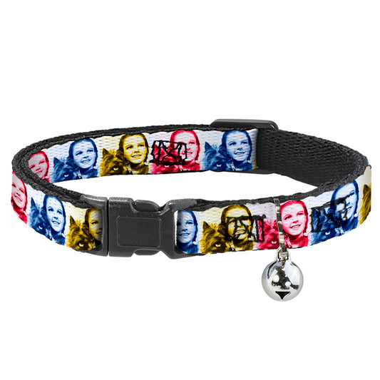 Breakaway Cat Collar with Bell - The Wizard of Oz Dorothy and Toto Pose Blocks Blues/Yellows/Reds