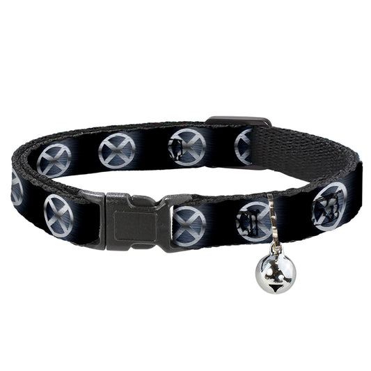 Cat Collar Breakaway with Bell - X-Men X Icon Black Silvers - NARROW Fits 8.5-12"