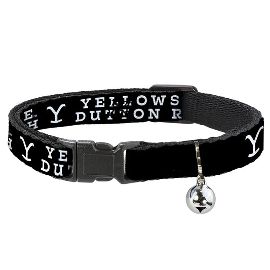 Breakaway Cat Collar with Bell - YELLOWSTONE DUTTON RANCH and Logo Black/White