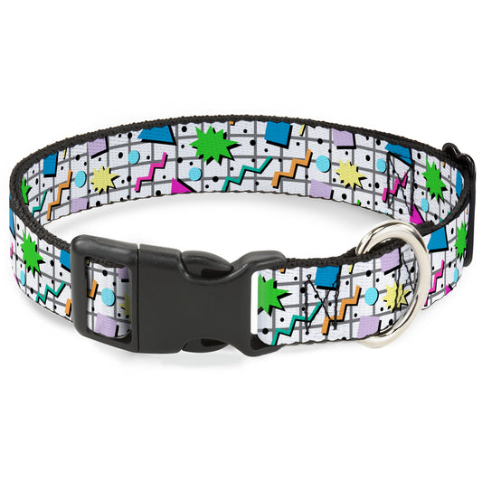 Plastic Clip Collar - 90s Nineties Grid Pattern Vibrant Gray/Multi Color