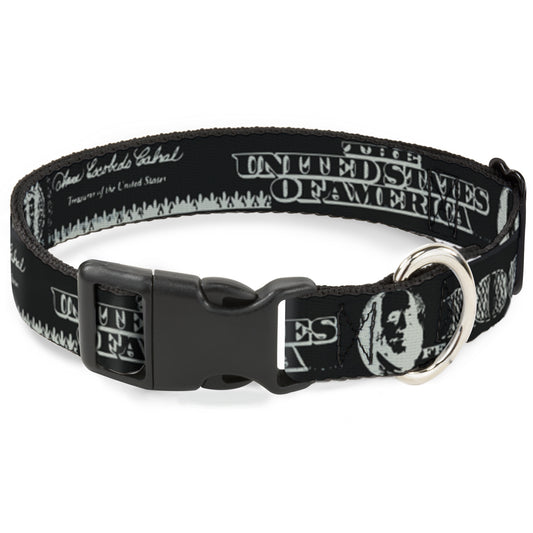 Plastic Clip Collar - Americana One Hundred Dollar Bill Elements Black/Gray