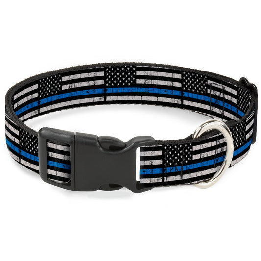 Plastic Clip Collar - Thin Blue Line Flag Weathered Black/Gray/Blue