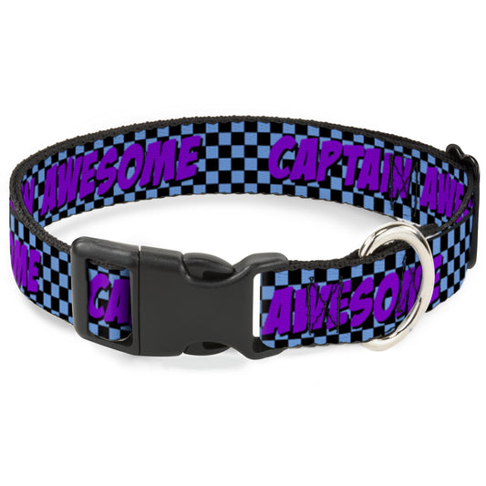 Plastic Clip Collar - CAPTAIN AWESOME Turquoise Checker/Fuchsia