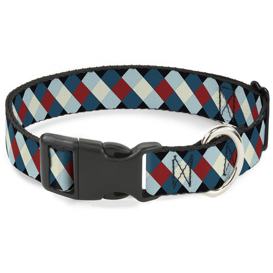 Plastic Clip Collar - Diamond Plaid Blues/Khaki/Red