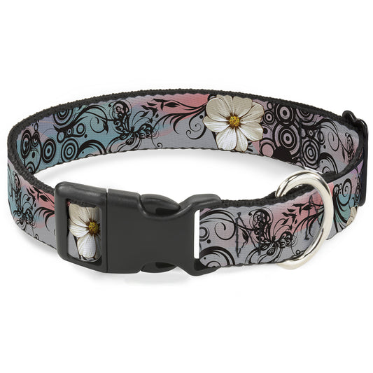 Plastic Clip Collar - Flowers w/Filigree Pink