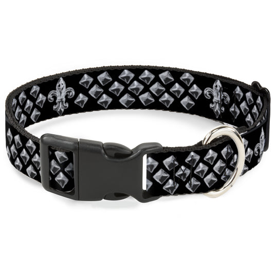 Plastic Clip Collar - Fleur-de-Lis/Printed Studs Black/Grays