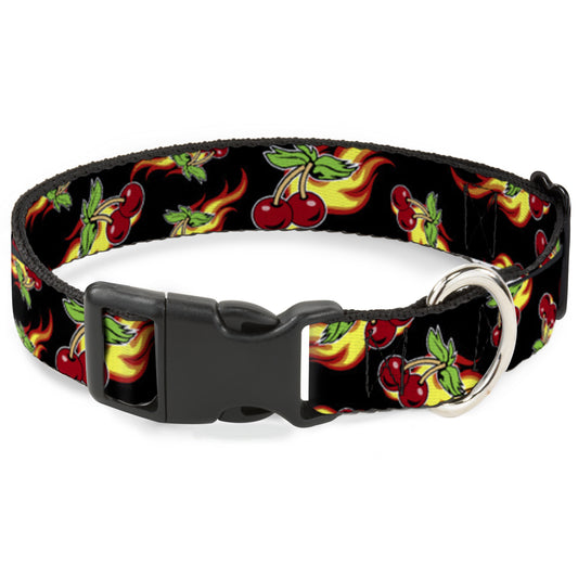 Plastic Clip Collar - Flaming Cherries Scattered Black