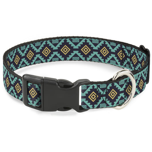 Plastic Clip Collar - Geometric6 Navy/Turquoise/Gold