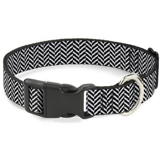 Plastic Clip Collar - Herringbone Jagged Black/White