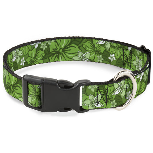 Plastic Clip Collar - Hibiscus Collage Green Shades