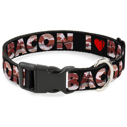 Plastic Clip Collar - I "Heart" BACON Black/Bacon