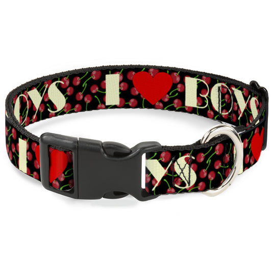Plastic Clip Collar - I Heart BOYS Black/Cherries
