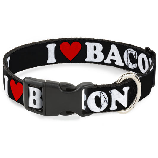 Plastic Clip Collar - I "HEART" BACON Black/White/Red